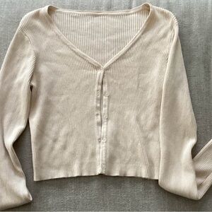 SHEIN Cream V-Neck Ribbed Sweater